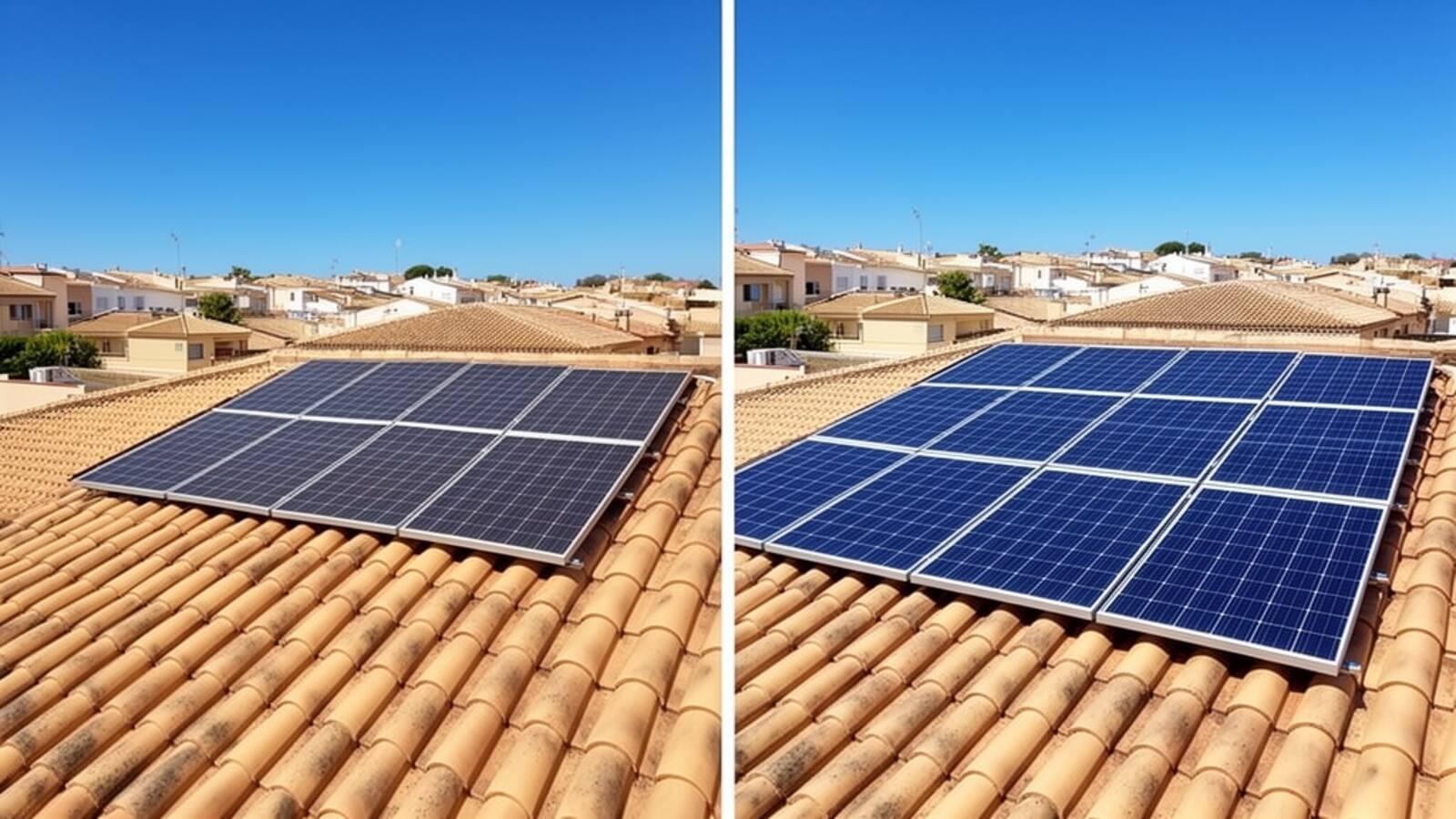 Ampliación de instalación solar en vivienda española: antes con 4 placas y después con 10 placas solares